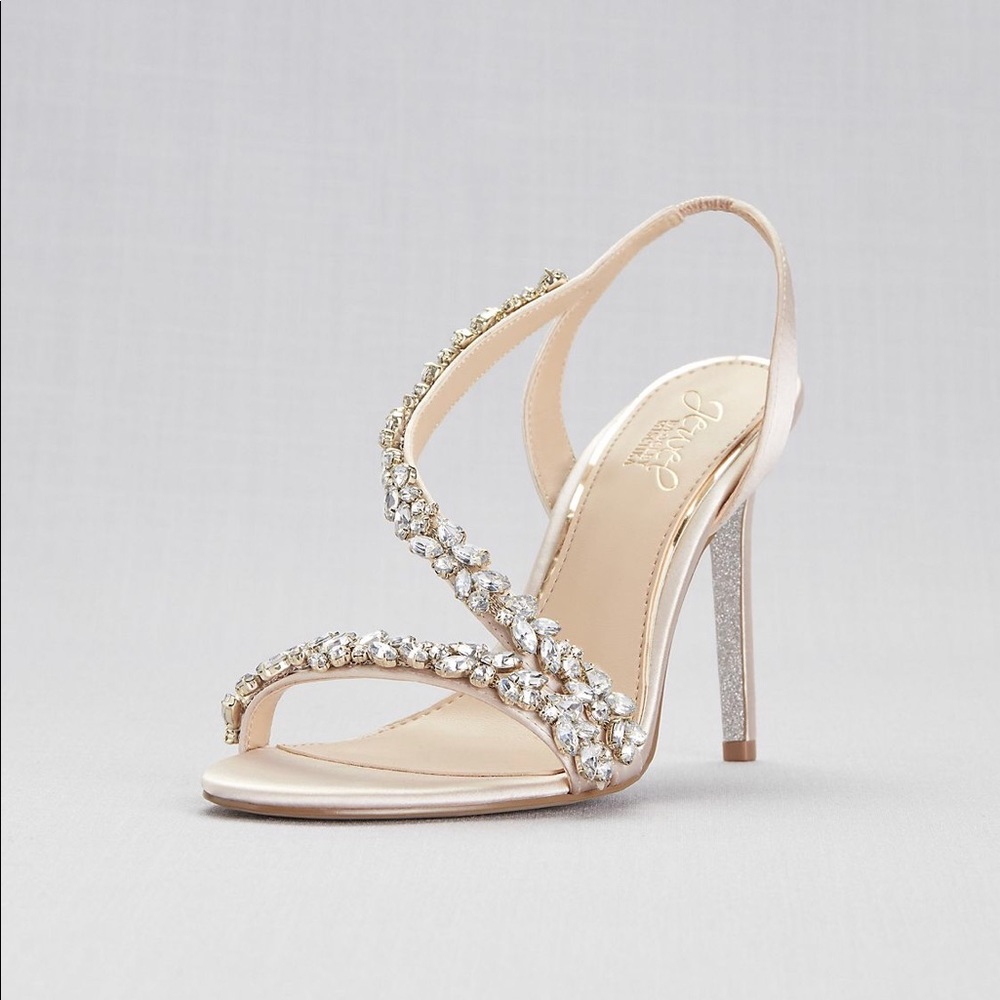 Jeweled Satin Slingback Heels